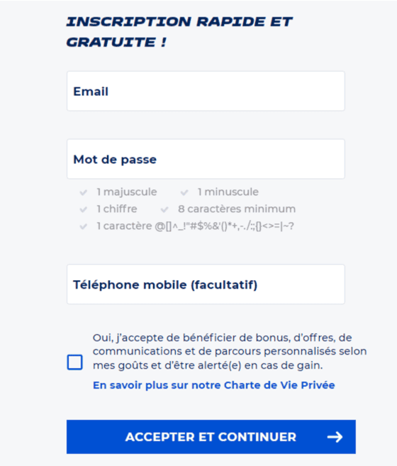 Registration at Parions Sport casino